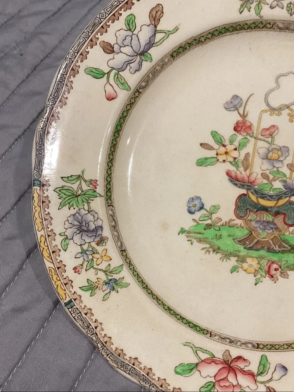 Cream Floral Decorative Dinner Plate with Multicolor Motif old Bow pattern